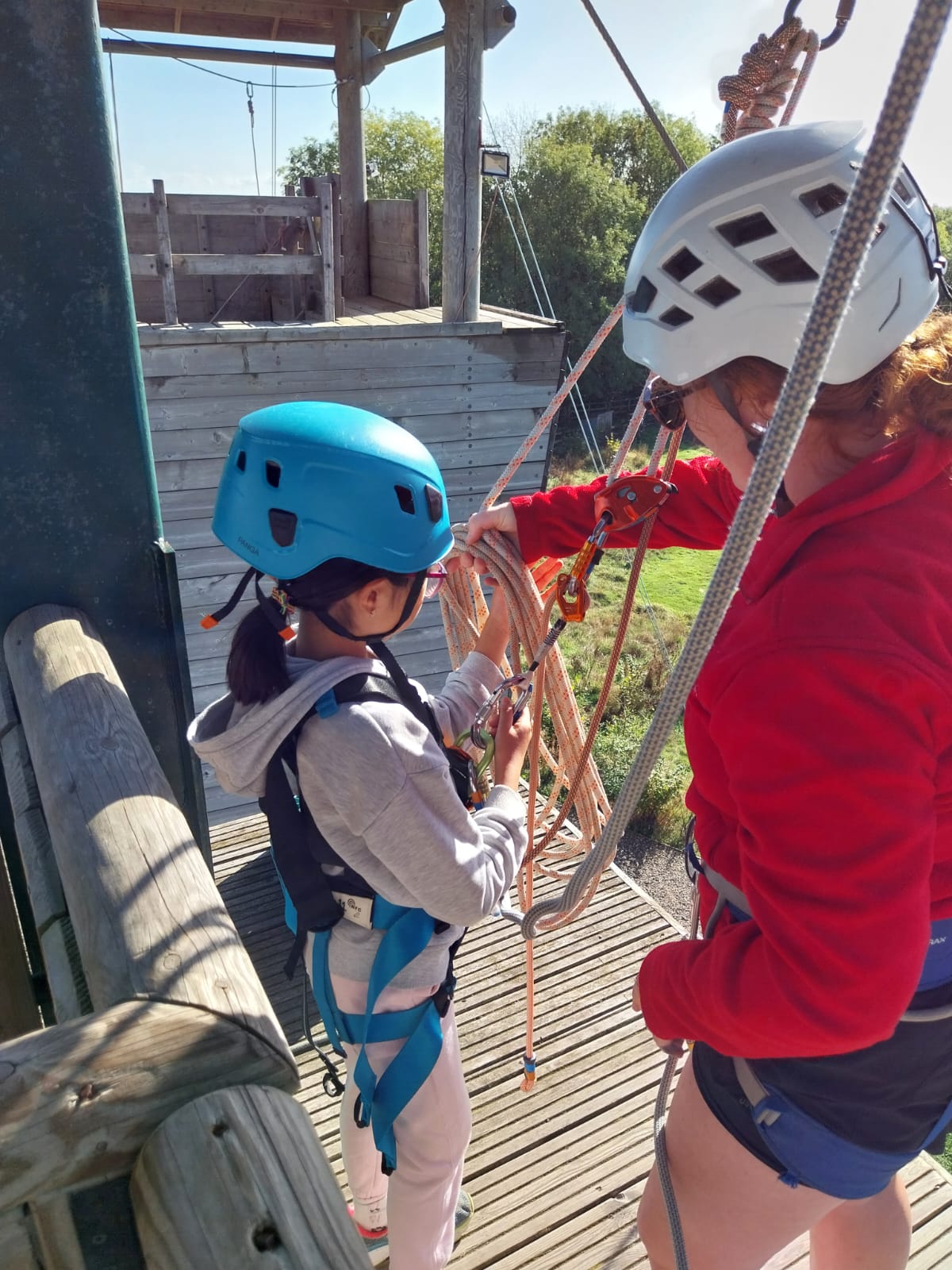 Group 2 children doing abseiling and zip wire