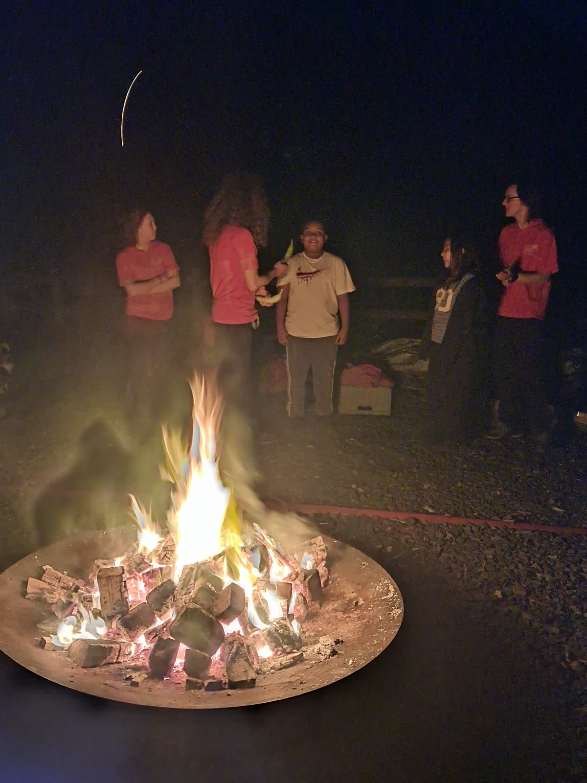 Year 5 & 6 children around a campfire