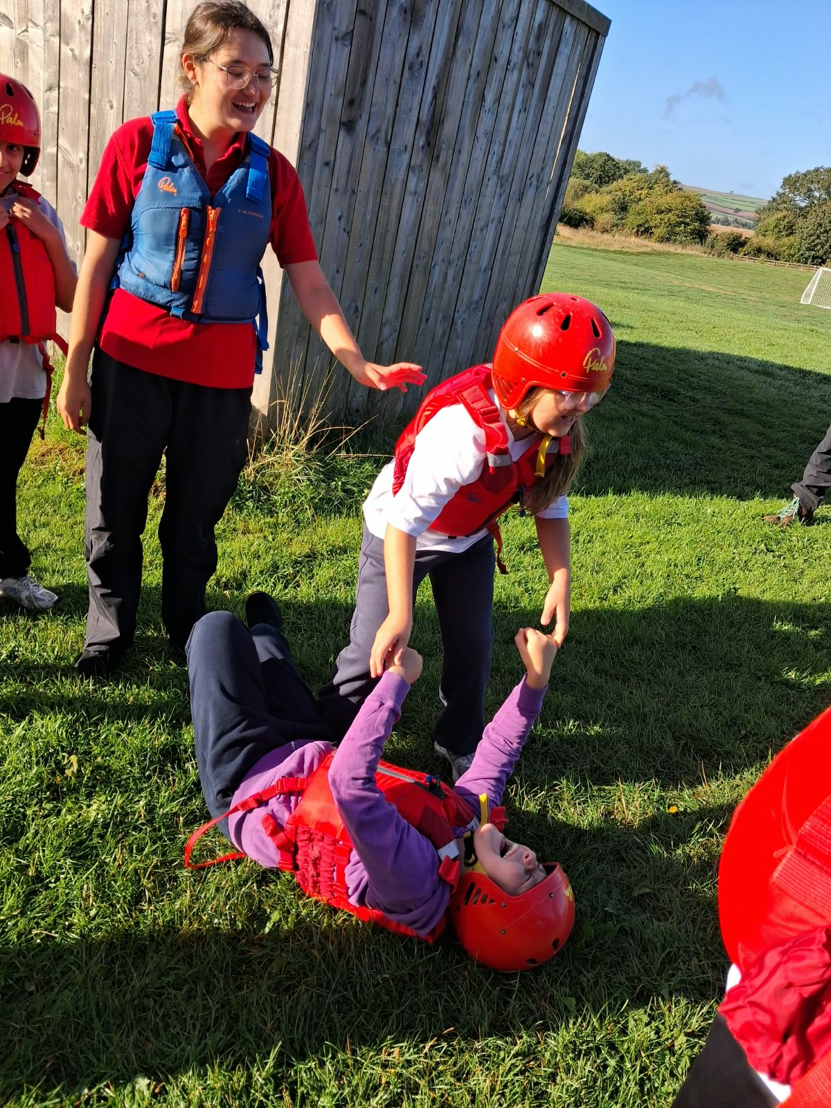 Year 5 & 6 children building and testing rafts