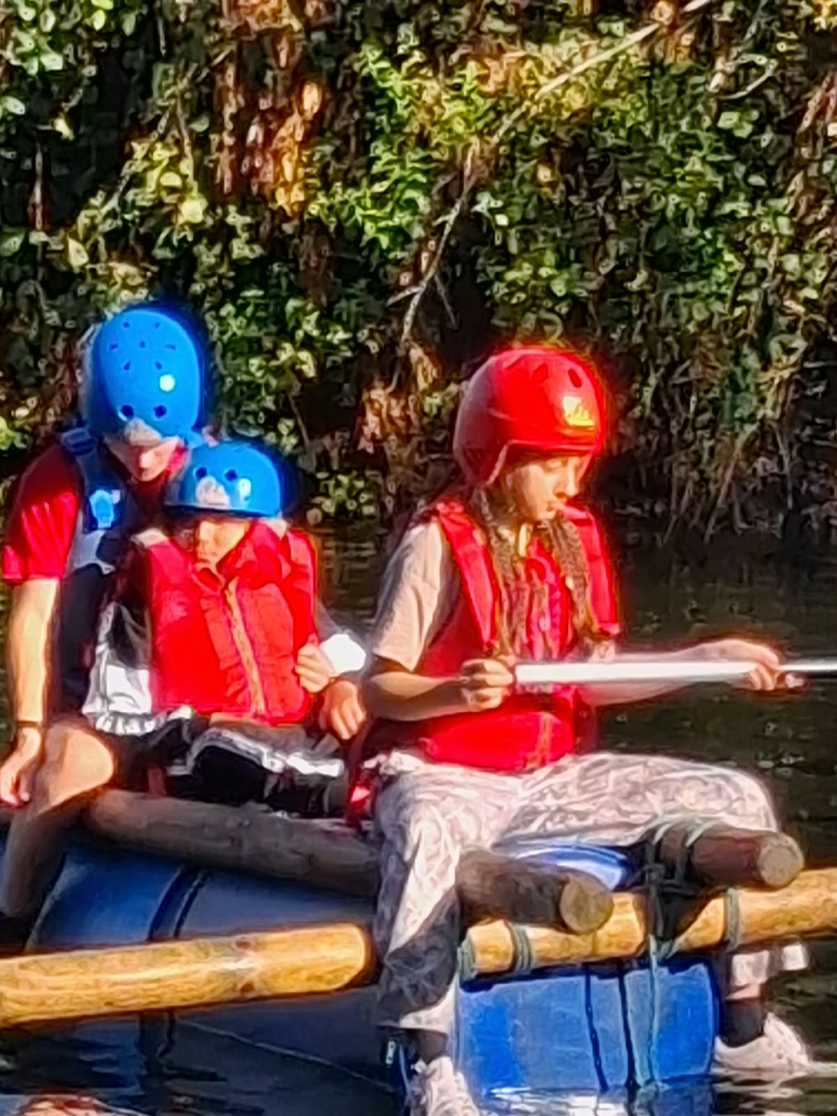 Year 5 & 6 children building and testing rafts