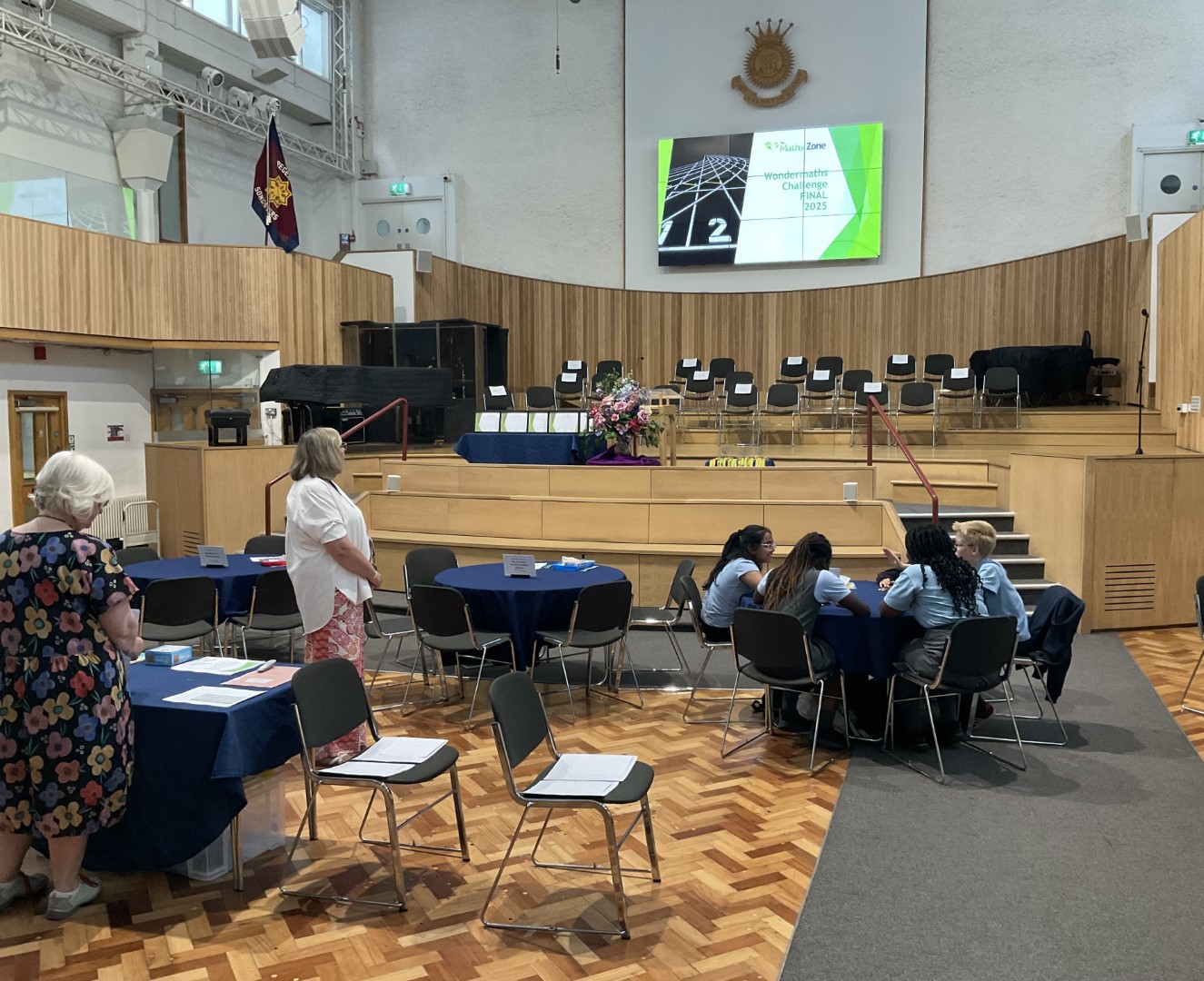 We are one of the first schools to arrive and we are right at the front of the hall